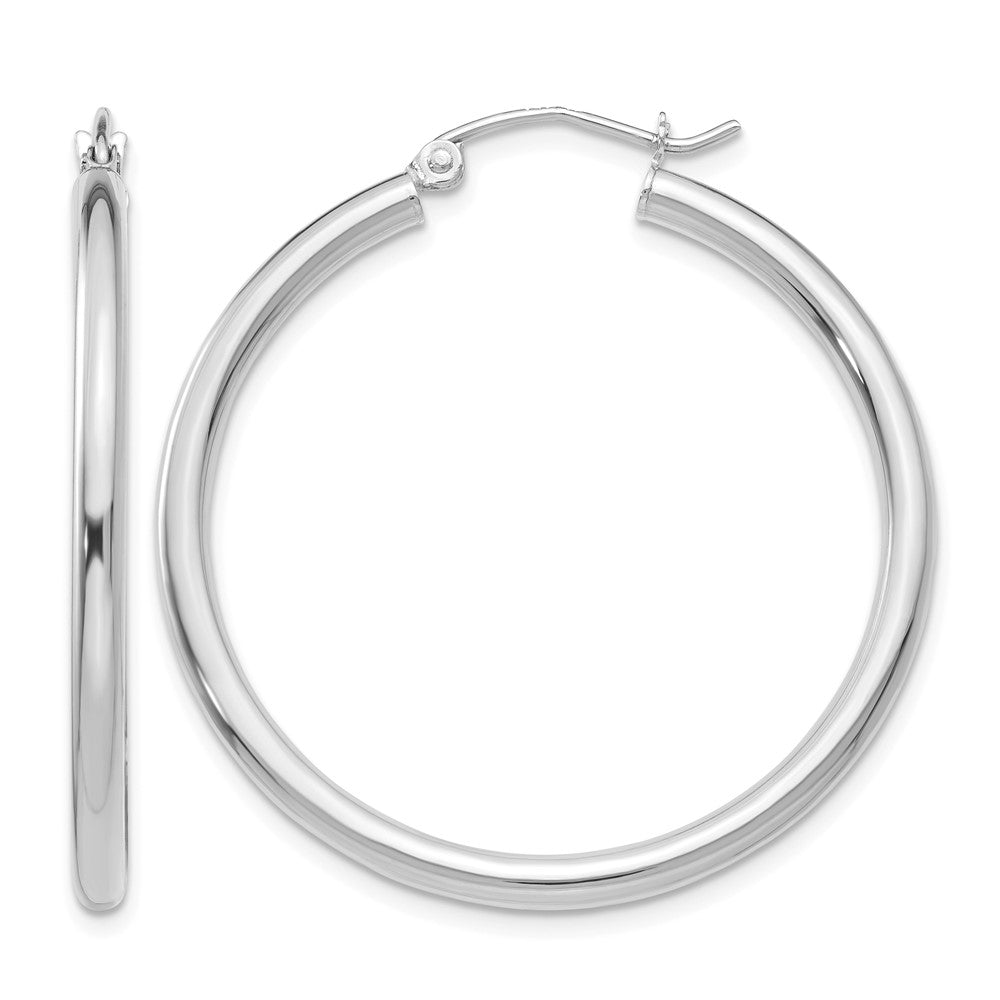 10K White Gold Polished 2.5mm Tube Hoop Earrings