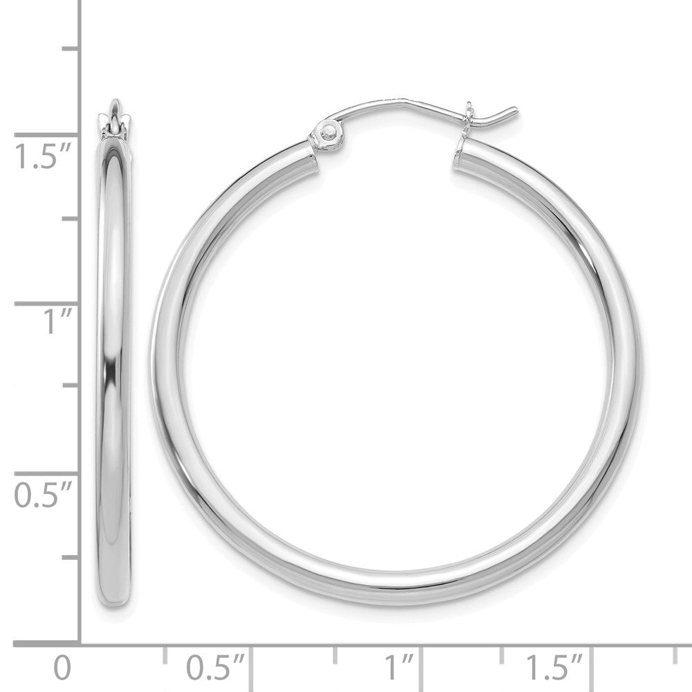 10K White Gold Polished 2.5mm Lightweight Tube Hoop Earrings