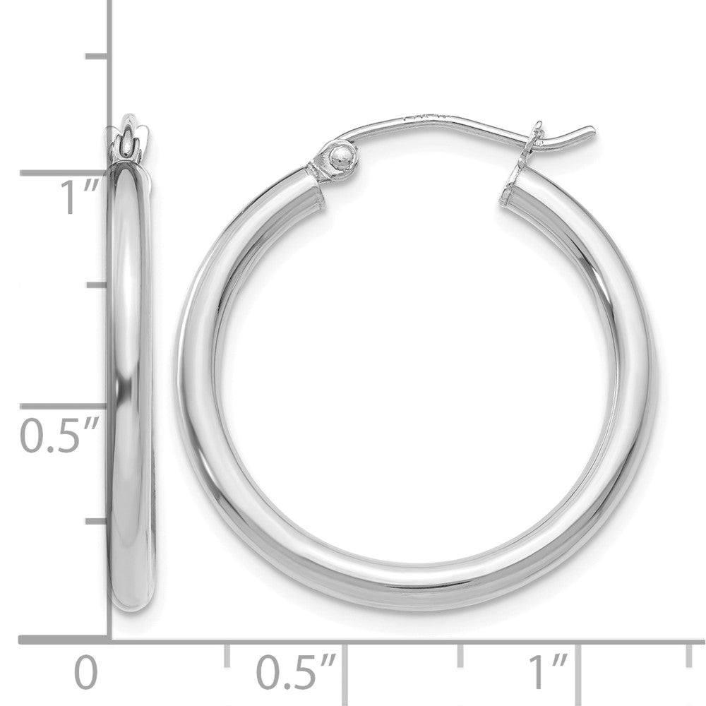 10K White Gold Polished 2.5mm Tube Hoop Earrings