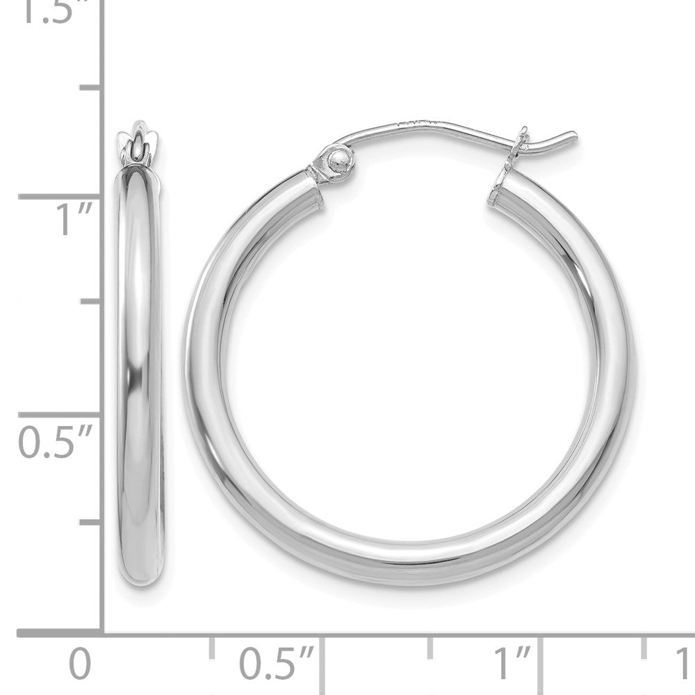 10K White Gold Polished 2.5mm Lightweight Tube Hoop Earrings