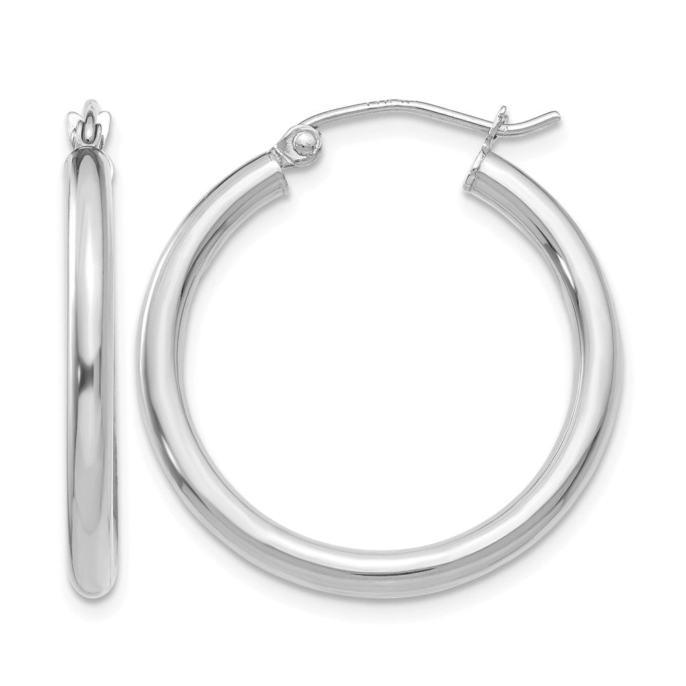 10K White Gold Polished 2.5mm Lightweight Tube Hoop Earrings