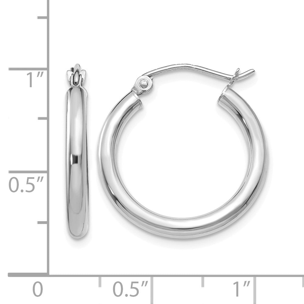 10K White Gold Polished 2.5mm Lightweight Tube Hoop Earrings