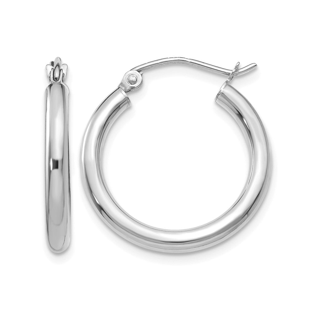 10K White Gold Polished 2.5mm Lightweight Tube Hoop Earrings