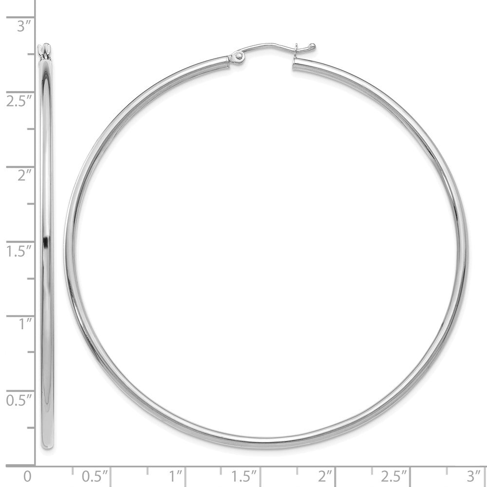 10K White Gold Polished 2.5mm Lightweight Tube Hoop Earrings