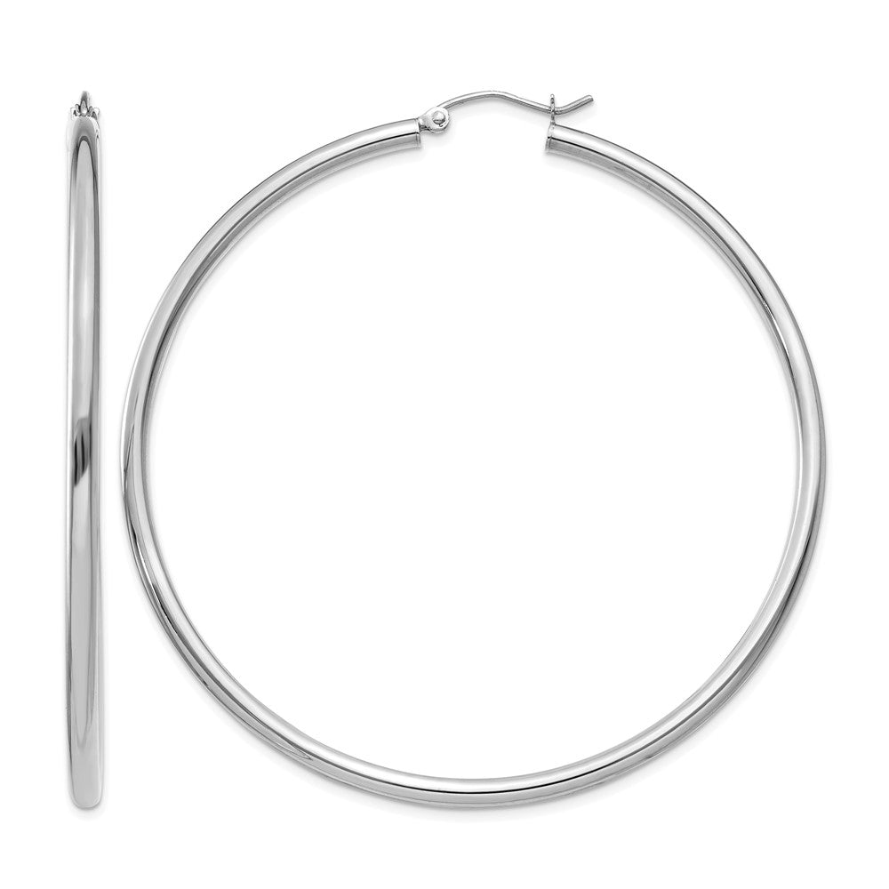 10K White Gold Polished 2.5mm Lightweight Tube Hoop Earrings