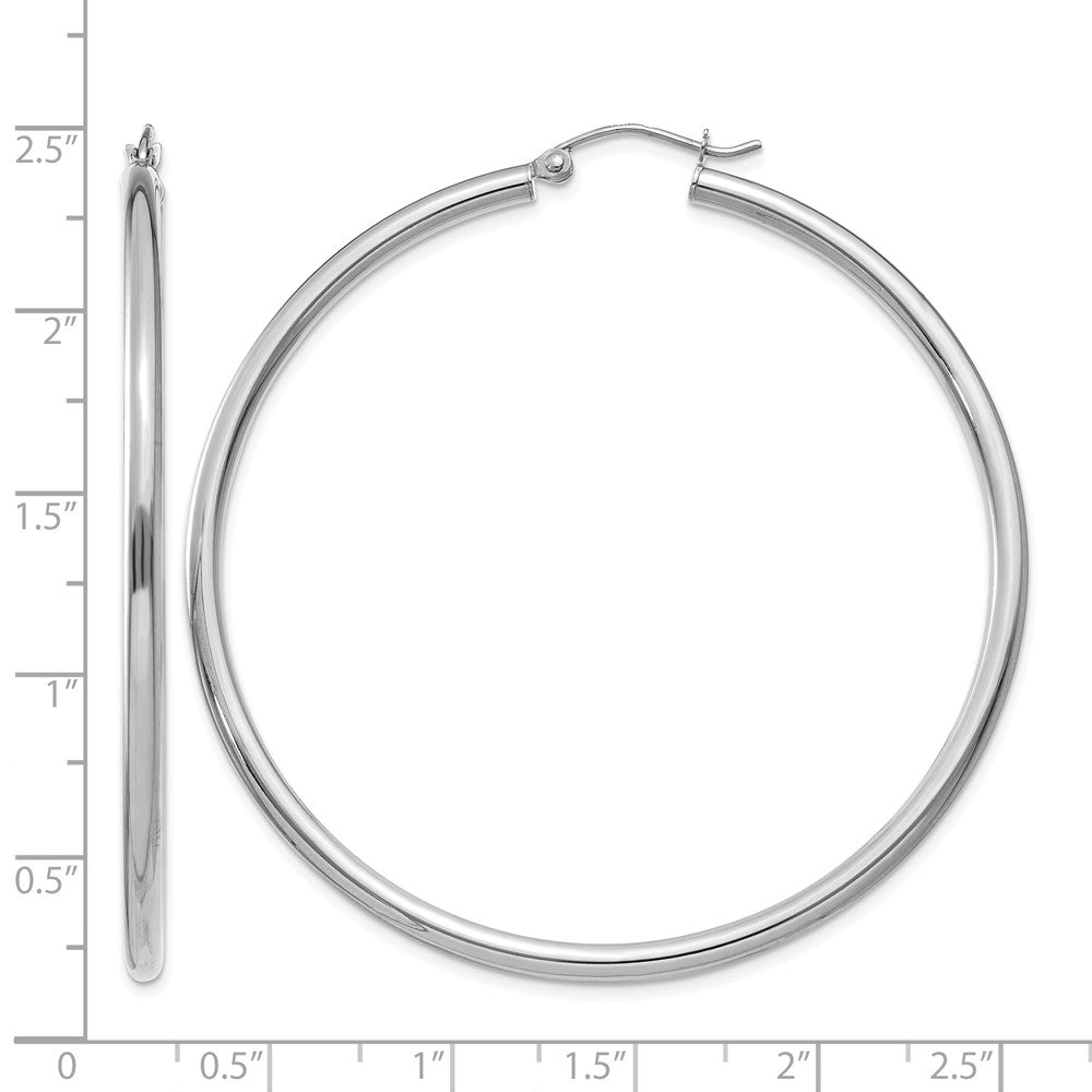 10K White Gold Polished 2.5mm Lightweight Tube Hoop Earrings