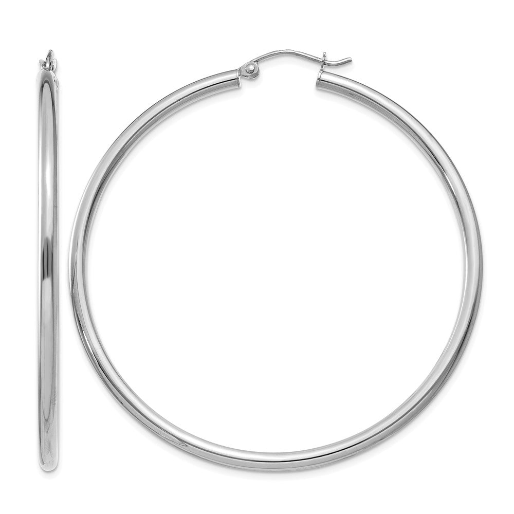 10K White Gold Polished 2.5mm Lightweight Tube Hoop Earrings