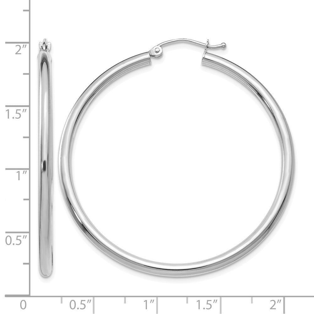 10K White Gold Polished 2.5mm Lightweight Tube Hoop Earrings