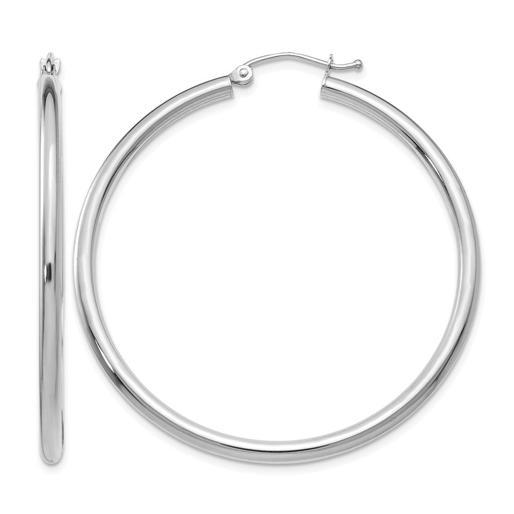 10K White Gold Polished 2.5mm Lightweight Tube Hoop Earrings