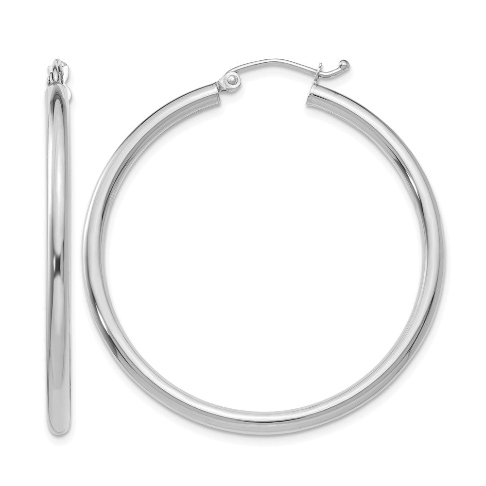 10K White Gold Polished 2.5mm Tube Hoop Earrings