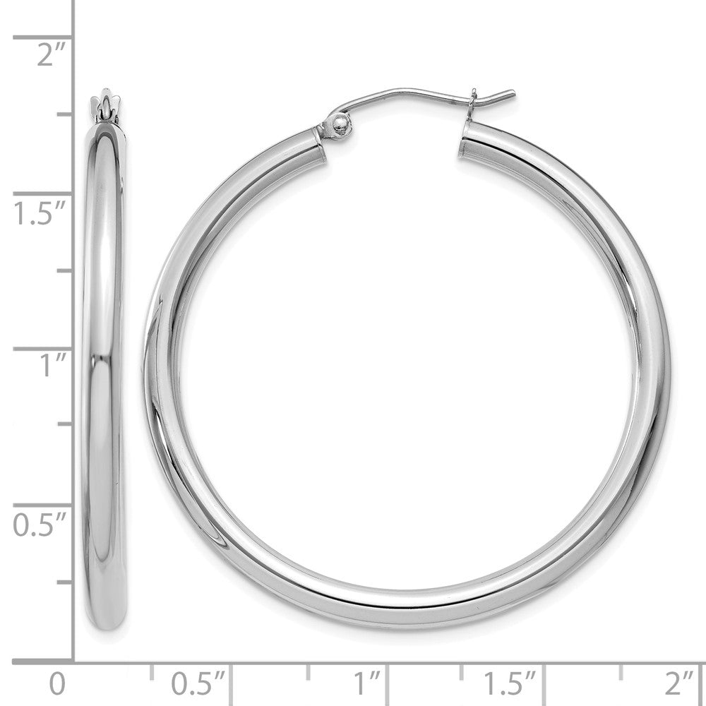 10k White Gold Polished 3mm Lightweight Tube Hoop Earrings