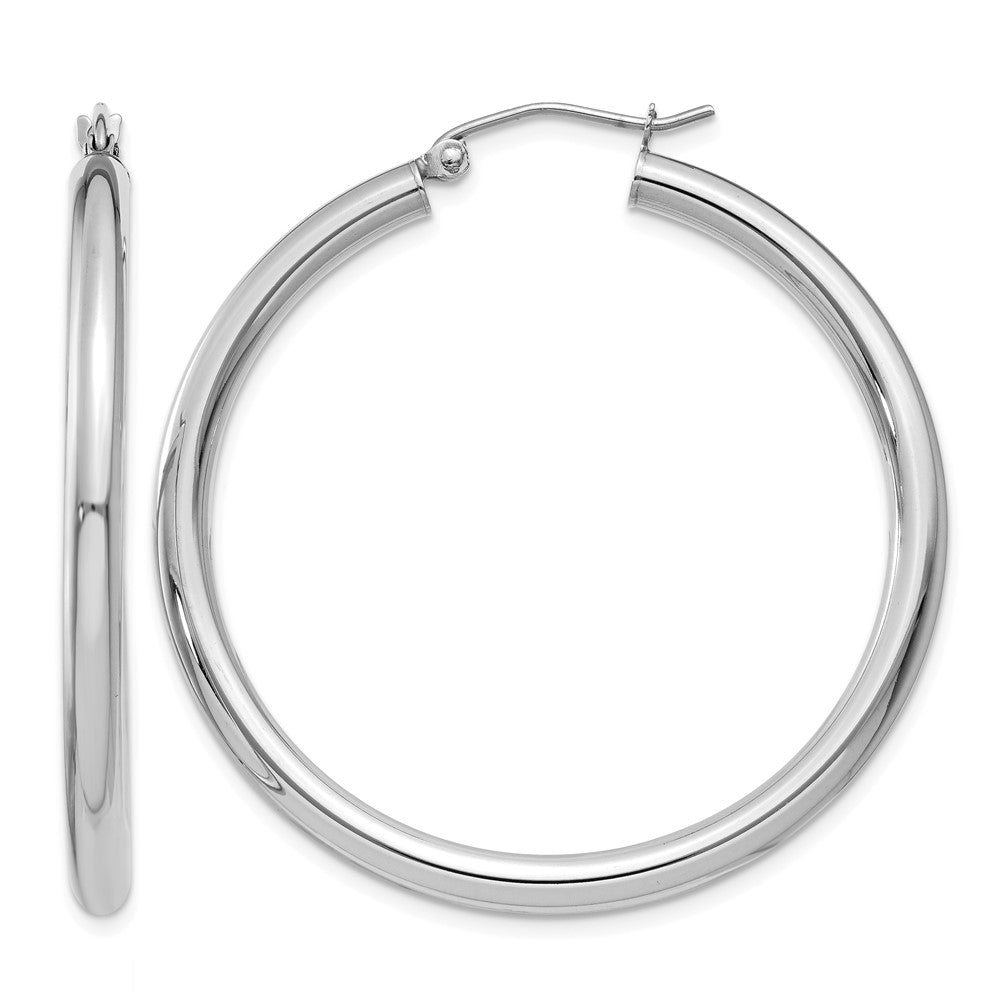 10k White Gold Polished 3mm Lightweight Tube Hoop Earrings