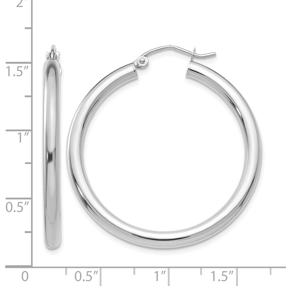 10K White Gold Polished 3mm Tube Hoop Earrings