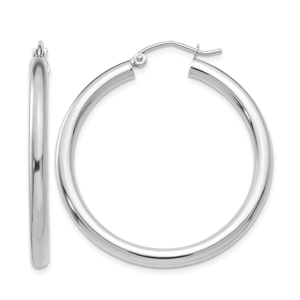 10K White Gold Polished 3mm Tube Hoop Earrings