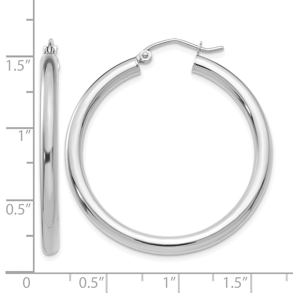 10k White Gold Polished 3mm Lightweight Tube Hoop Earrings