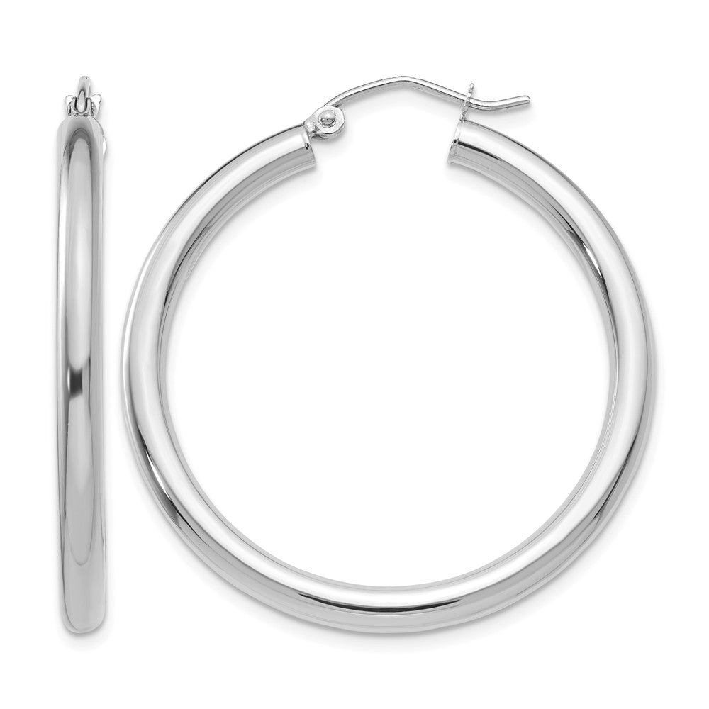 10k White Gold Polished 3mm Lightweight Tube Hoop Earrings