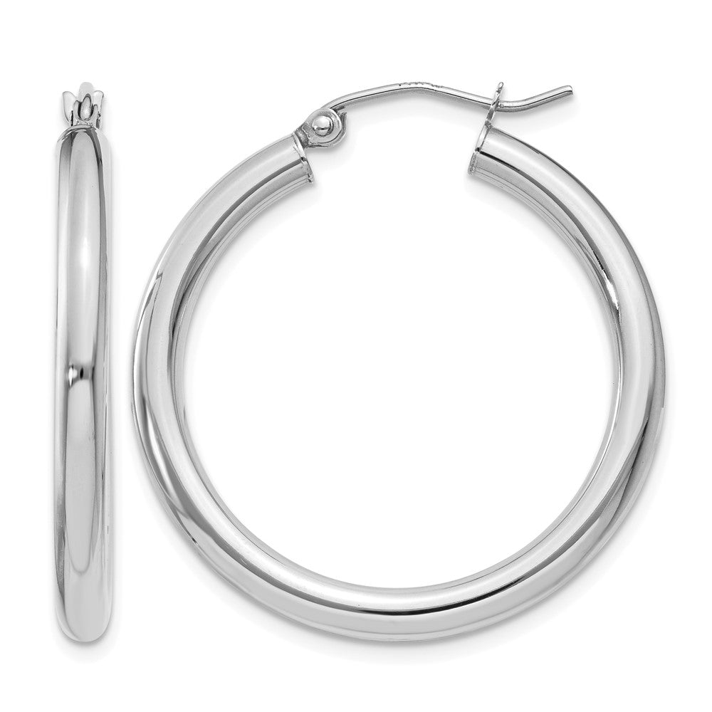 10k White Gold Polished 3mm Lightweight Tube Hoop Earrings