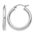 10K White Gold Polished 3mm Tube Hoop Earrings