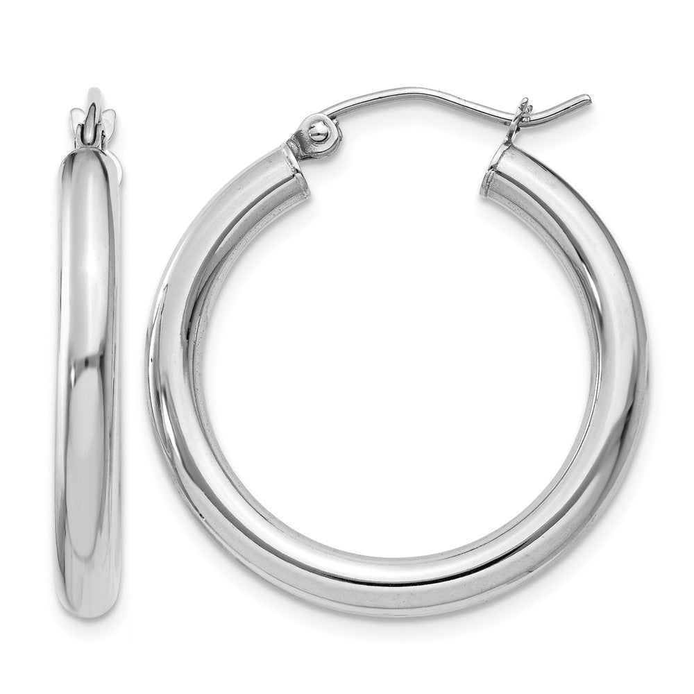 10K White Gold Polished 3mm Tube Hoop Earrings