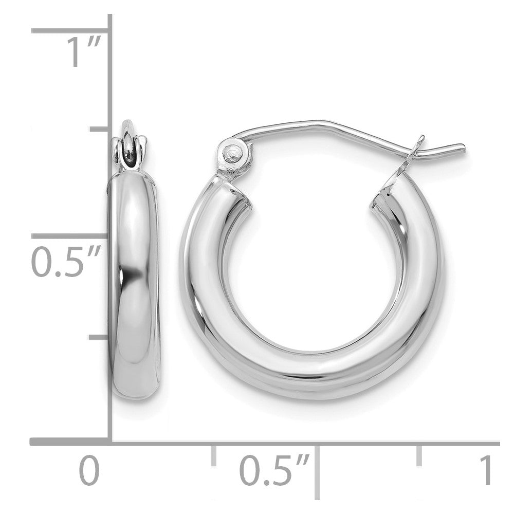 10K White Gold Polished 3mm Tube Hoop Earrings