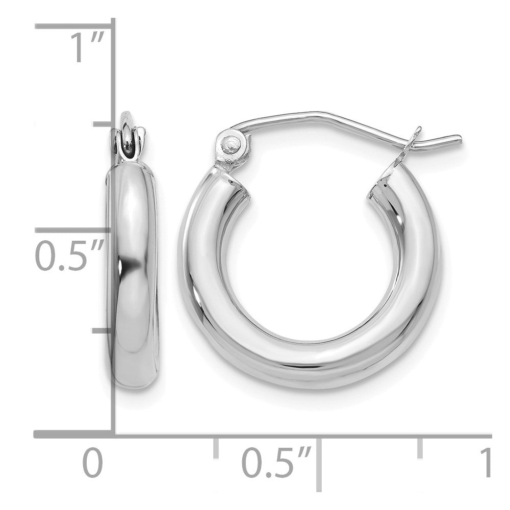 10k White Gold Polished 3mm Lightweight Tube Hoop Earrings