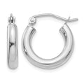 10k White Gold Polished 3mm Lightweight Tube Hoop Earrings