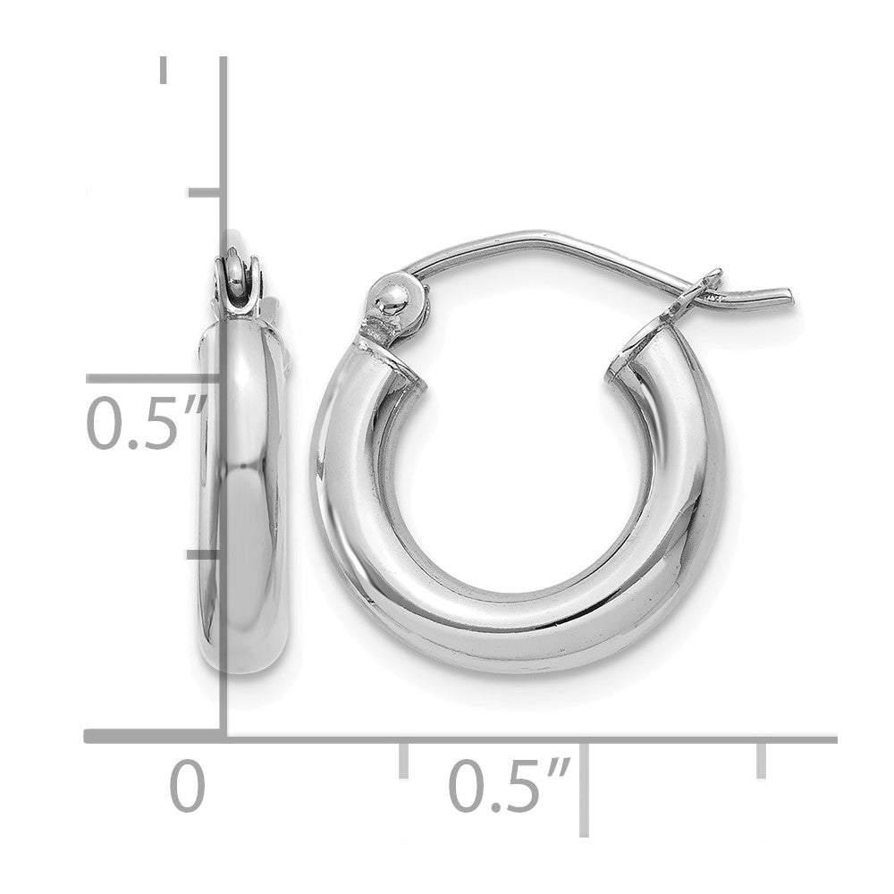 10K White Gold Polished 3mm Tube Hoop Earrings