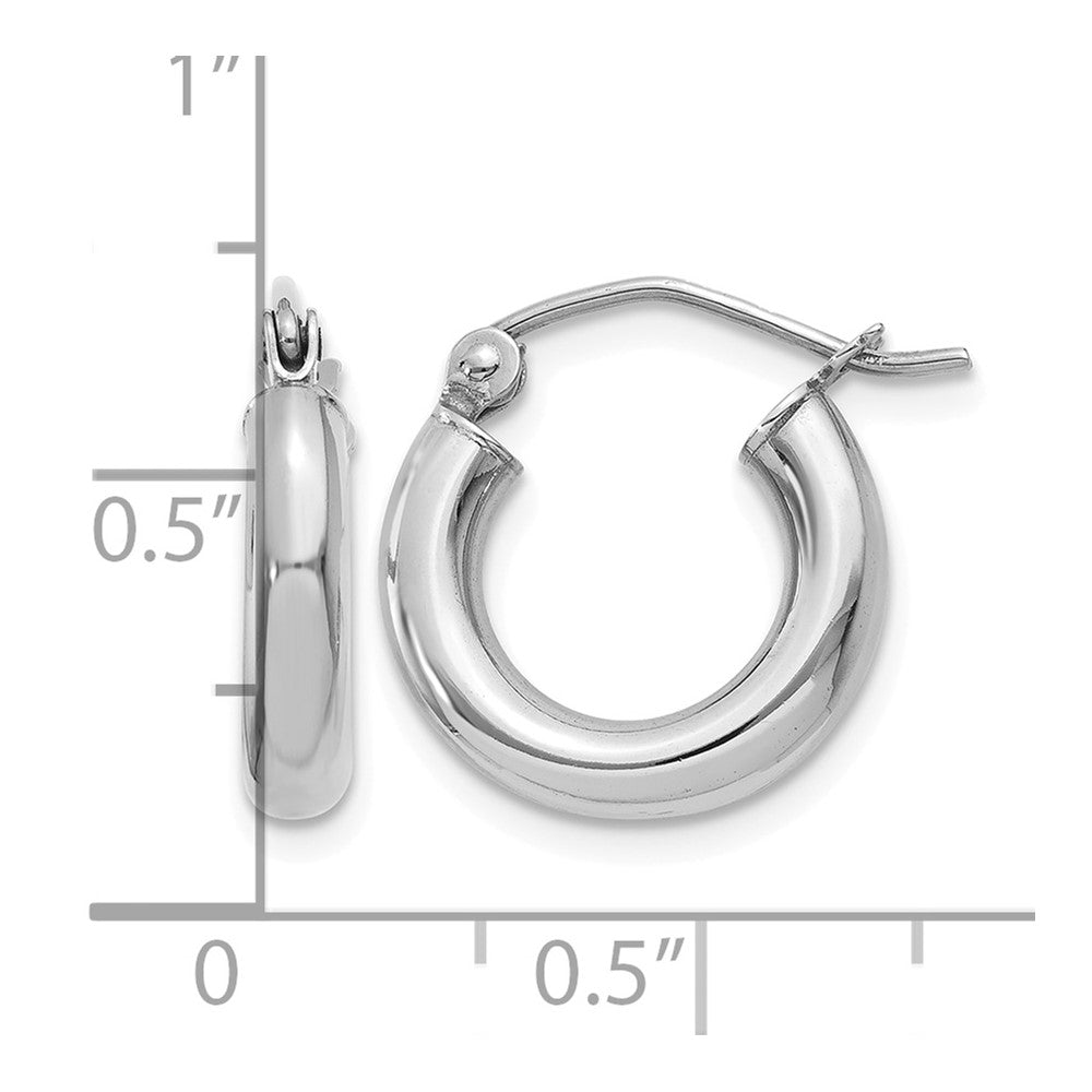 10k White Gold Polished 3mm Lightweight Tube Hoop Earrings