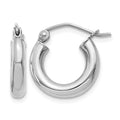 10k White Gold Polished 3mm Lightweight Tube Hoop Earrings