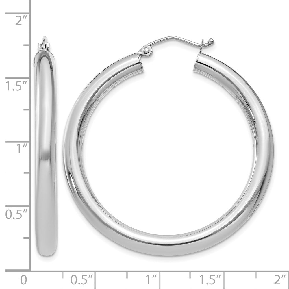 10K White Gold Polished 4mm Tube Hoop Earrings