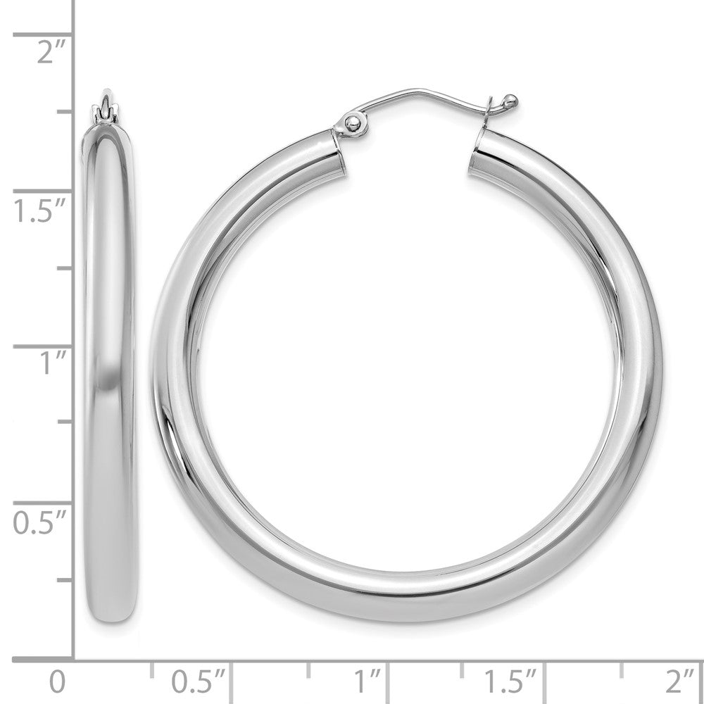 10k White Gold Polished 4mm Lightweight Tube Hoop Earrings