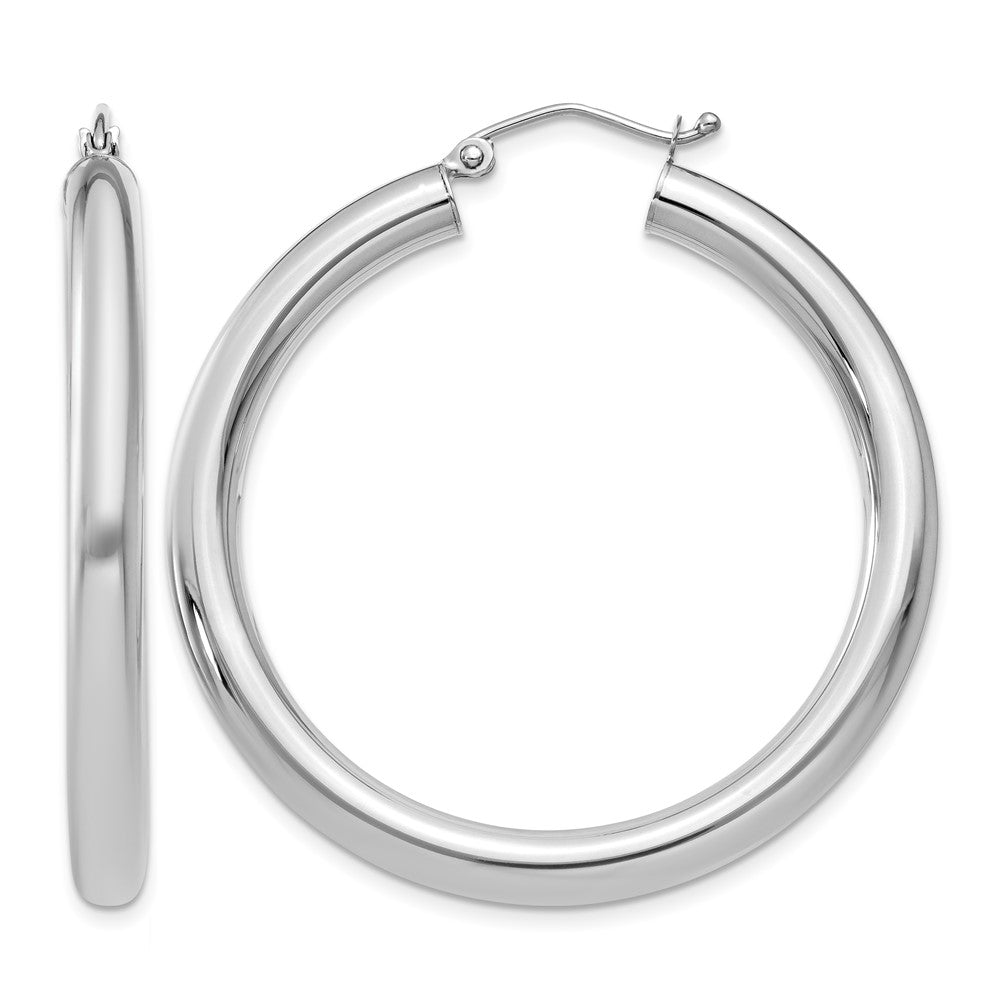 10k White Gold Polished 4mm Lightweight Tube Hoop Earrings