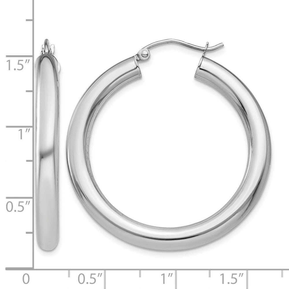 10K White Gold Polished 4mm Tube Hoop Earrings