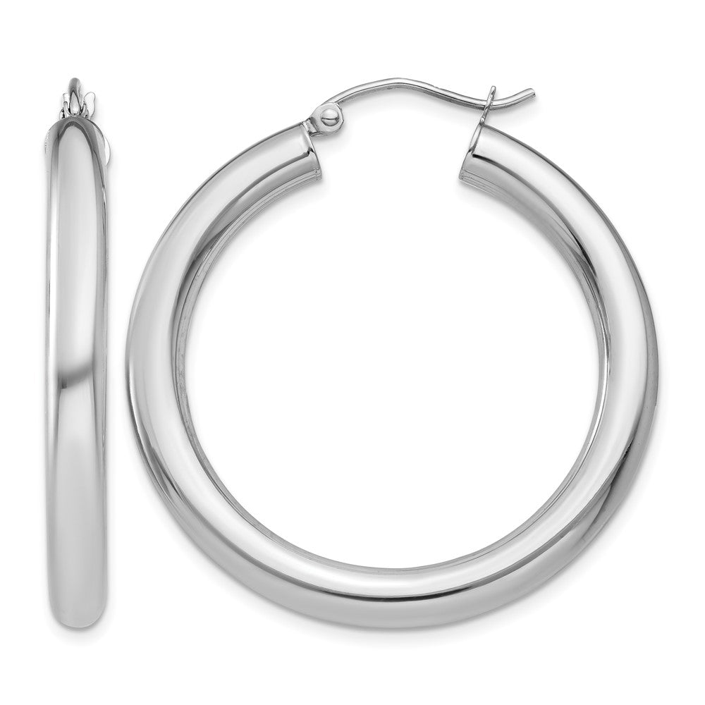 10K White Gold Polished 4mm Tube Hoop Earrings