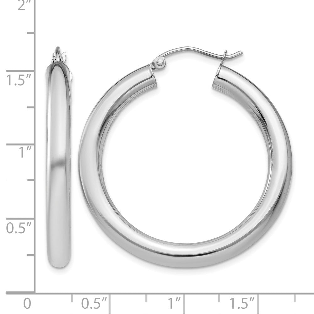 10k White Gold Polished 4mm Lightweight Tube Hoop Earrings