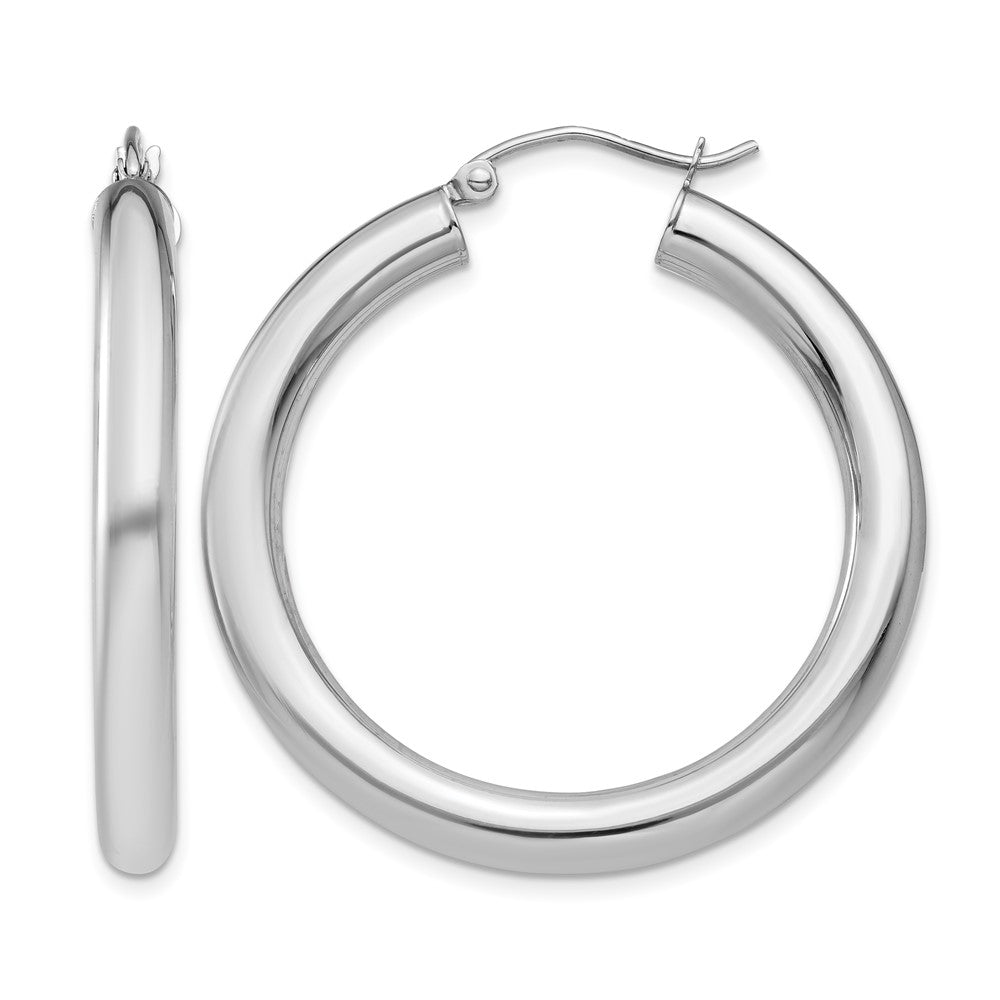 10k White Gold Polished 4mm Lightweight Tube Hoop Earrings