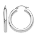 10K White Gold Polished 4mm Tube Hoop Earrings