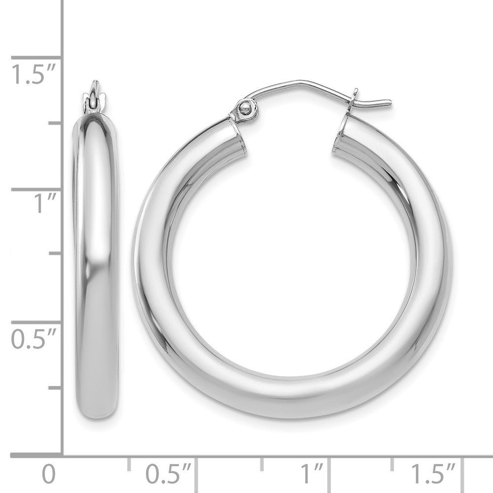 10k White Gold Polished 4mm Lightweight Tube Hoop Earrings