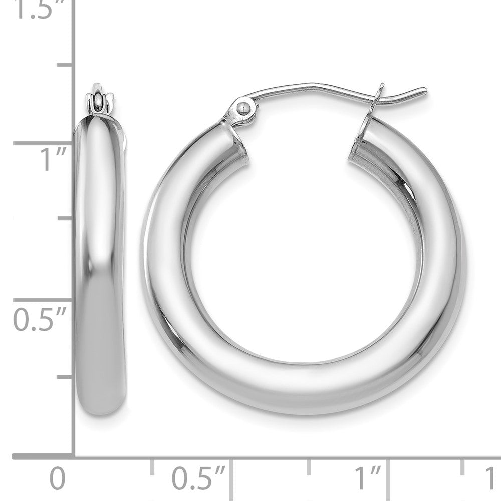 10K White Gold Polished 4mm Tube Hoop Earrings