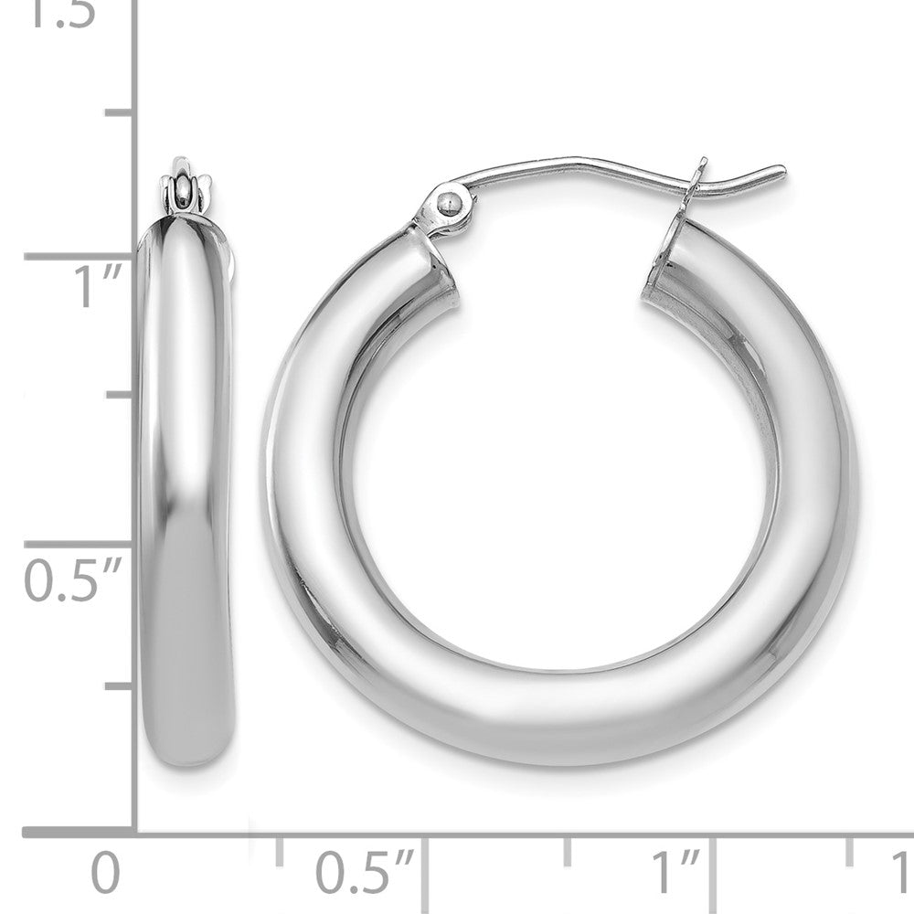10k White Gold Polished 4mm Lightweight Tube Hoop Earrings