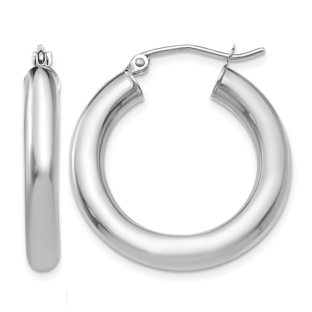 10k White Gold Polished 4mm Lightweight Tube Hoop Earrings