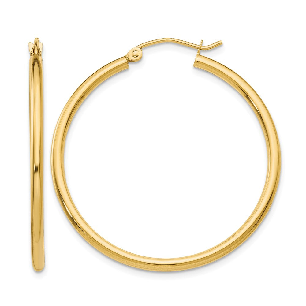 10K Polished 2mm Tube Hoop Earrings