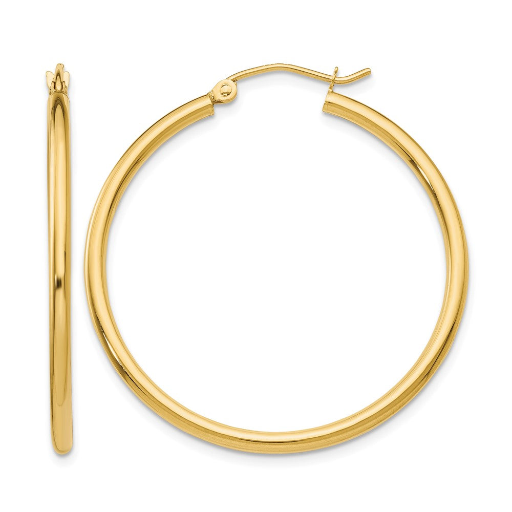 10K Polished 2mm Lightweight Tube Hoop Earrings