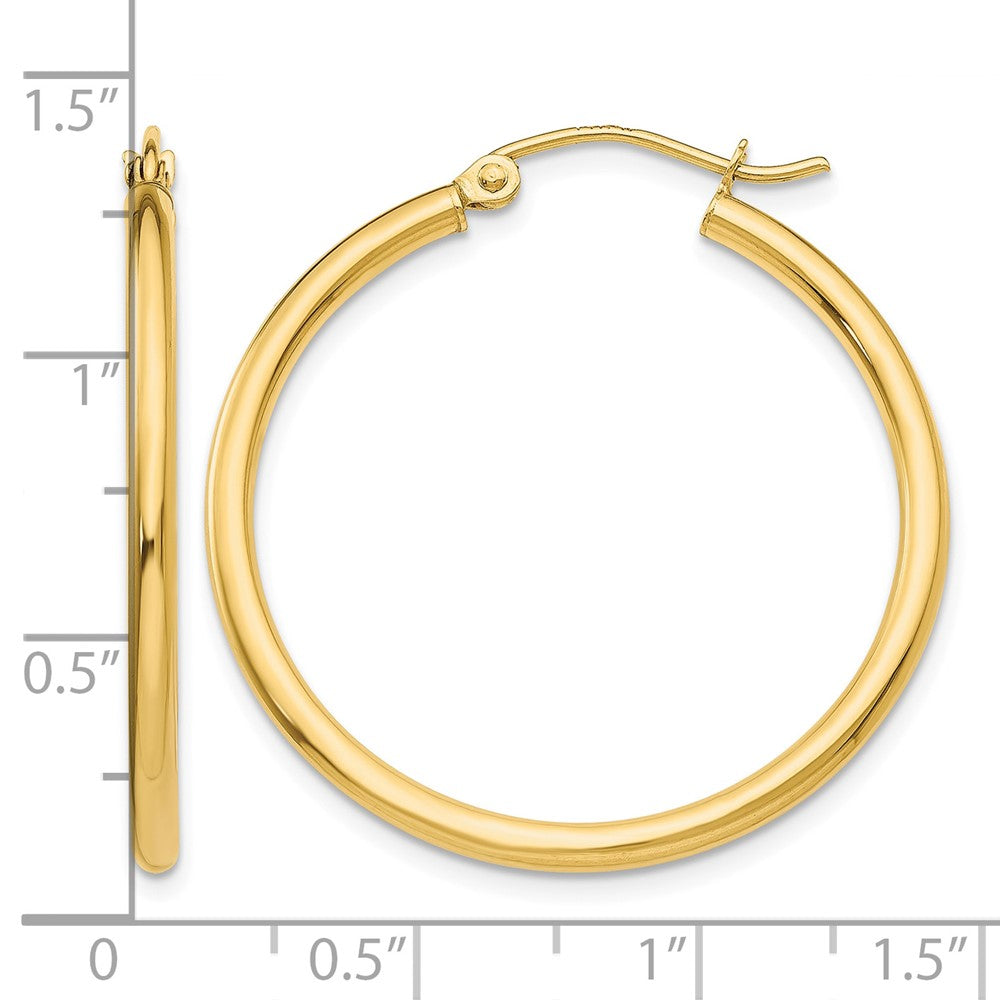 10K Polished 2mm Lightweight Tube Hoop Earrings