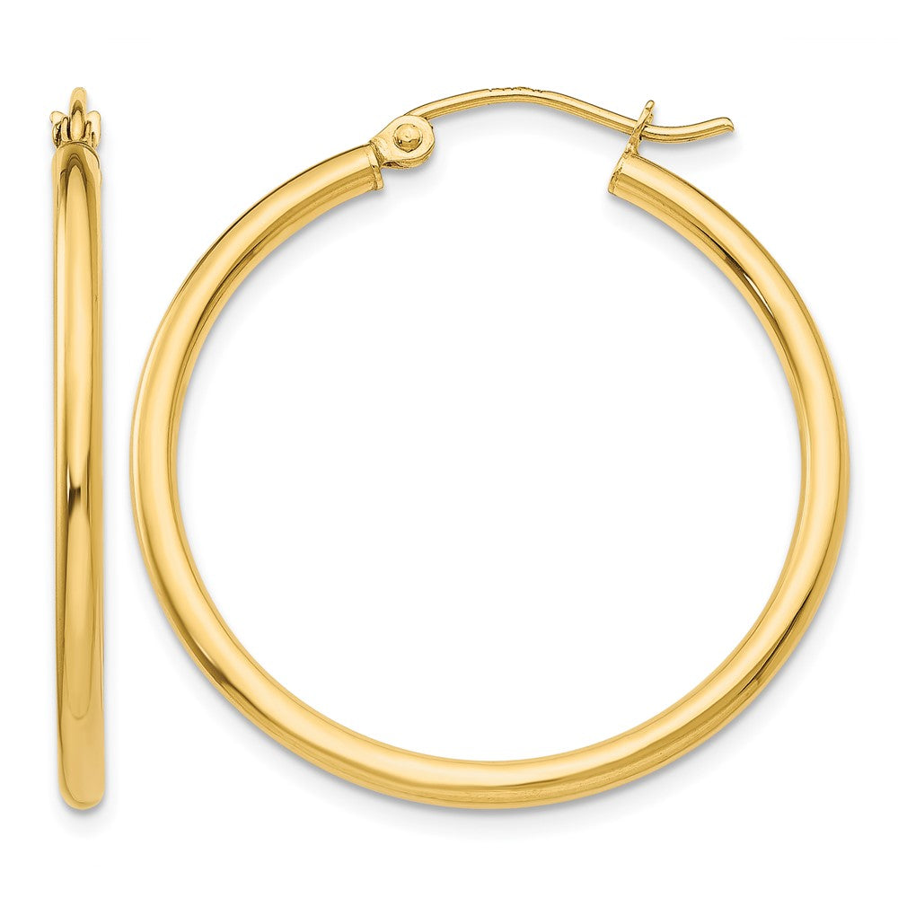 10K Polished 2mm Lightweight Tube Hoop Earrings