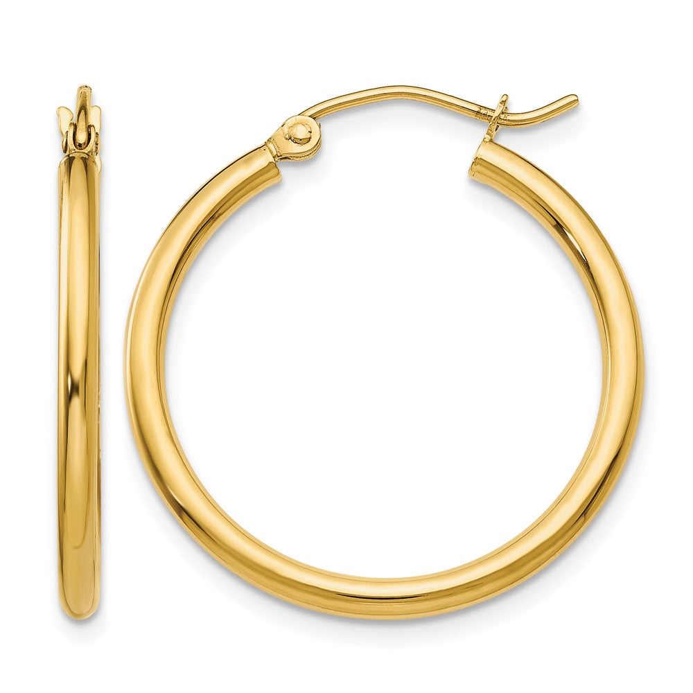 10K Polished 2mm Lightweight Tube Hoop Earrings