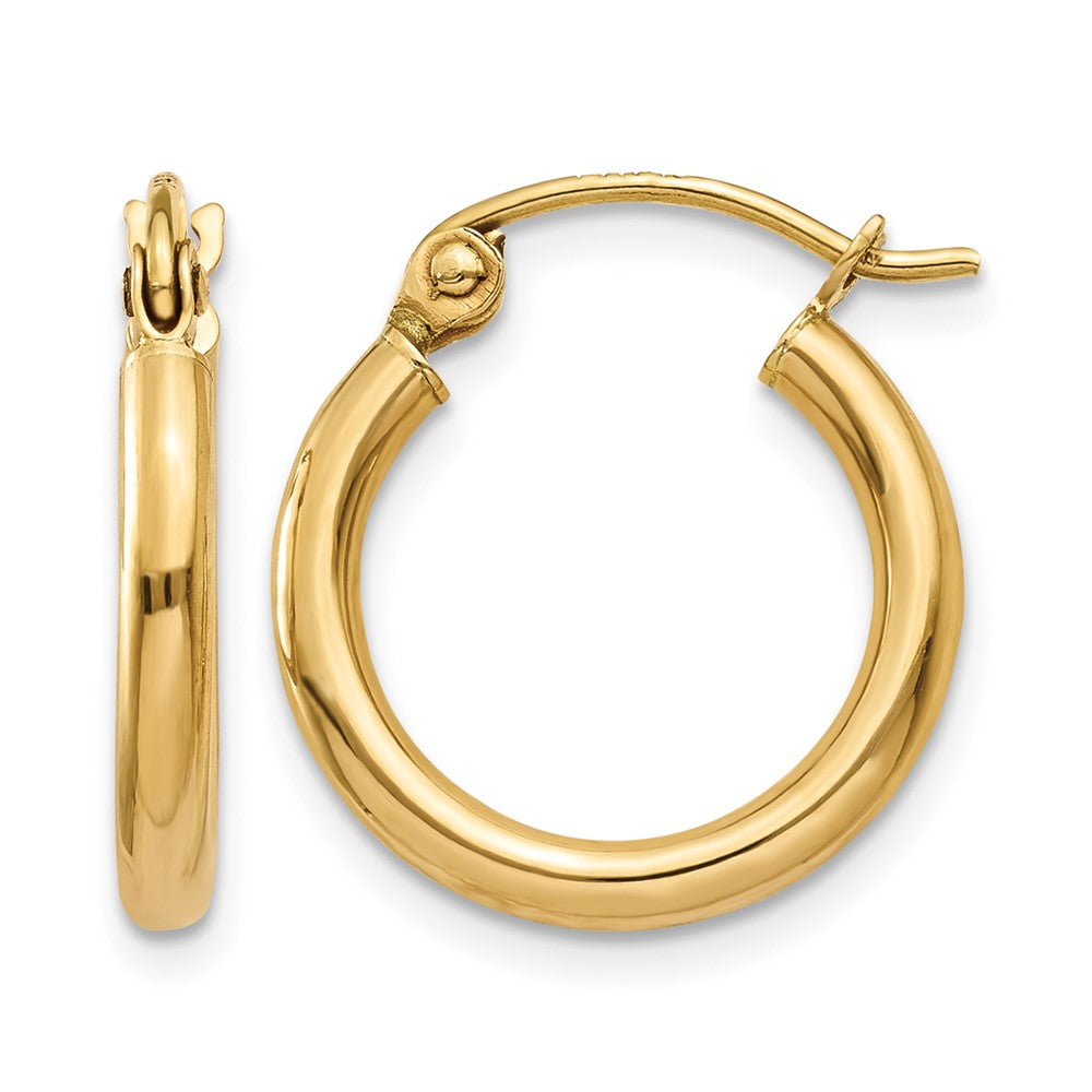10K Polished 2mm Tube Hoop Earrings