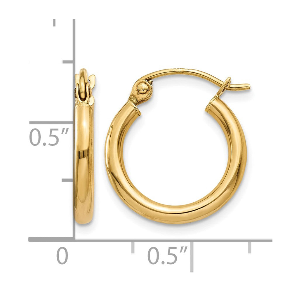 10K Polished 2mm Lightweight Tube Hoop Earrings