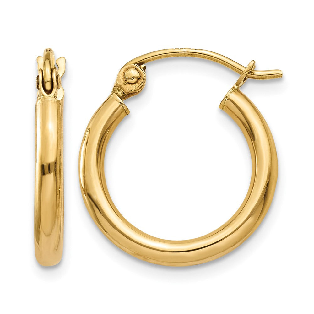 10K Polished 2mm Lightweight Tube Hoop Earrings