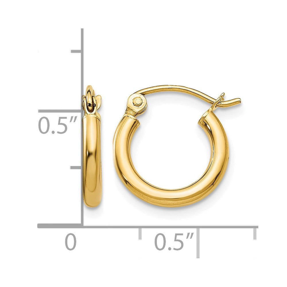 10K Polished 2mm Tube Hoop Earrings